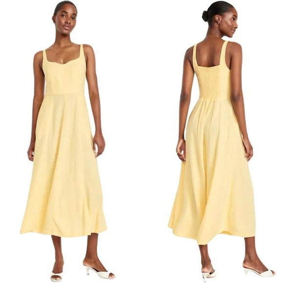 Old Navy Dresses & Skirts - Old Navy Butter Yellow Linen Blend Midi Sweetheart Dress 2X